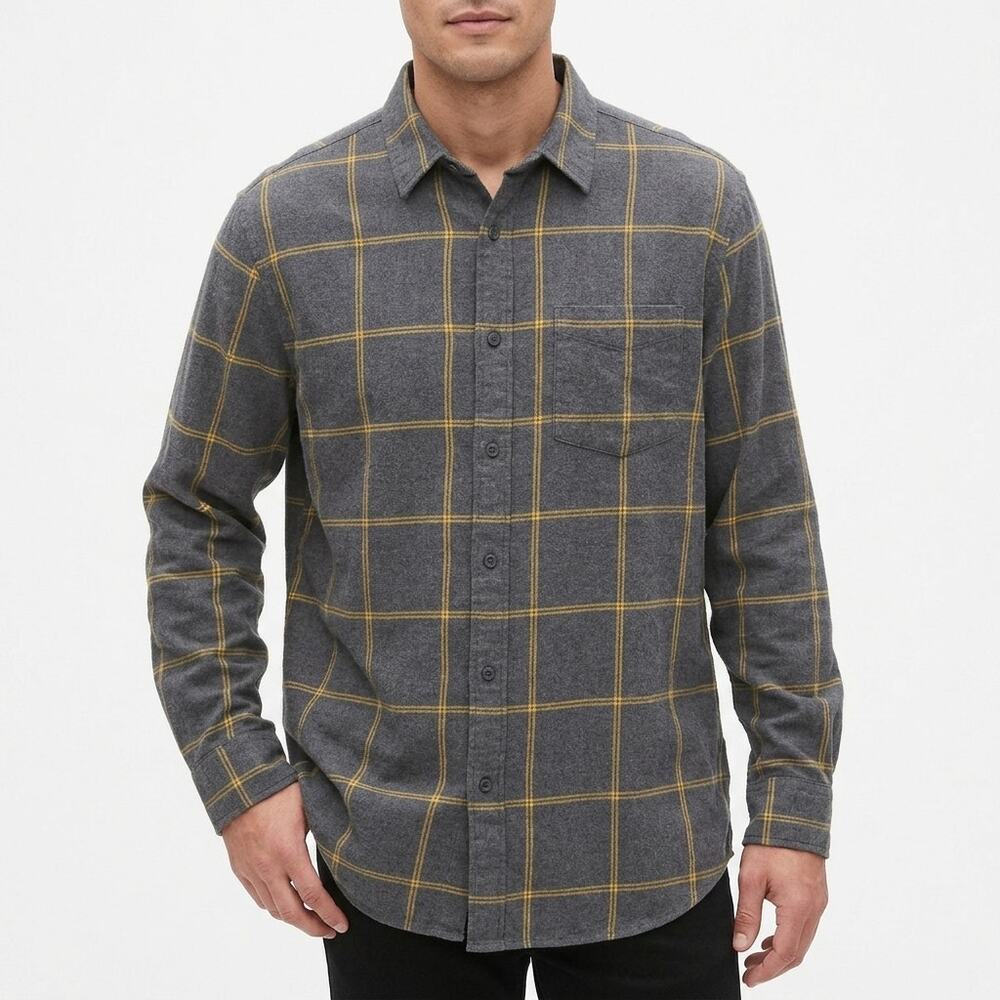 Gap Gray Plaid Button-Up Shirt Men Size XL